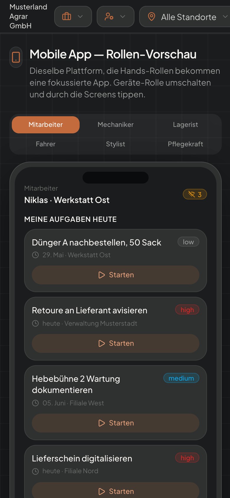 Meine Übersicht in der Mitarbeiter-App